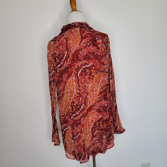 Soft Surroundings Cheyla Tunic Paisley Red Collared Button Front Women Large - Picture 4 of 12